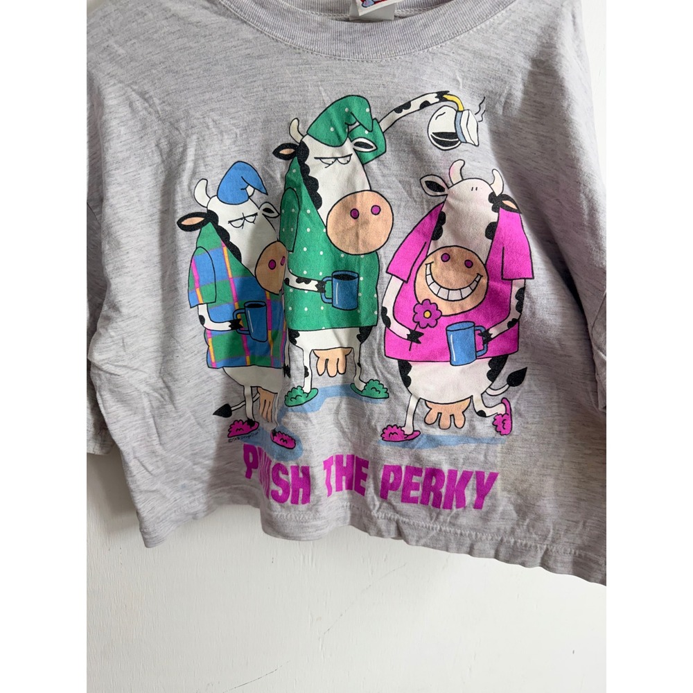 Vintage 90s The Jokes On You Punish The Perky Cow Graphic Crop Top T-Shirt Large